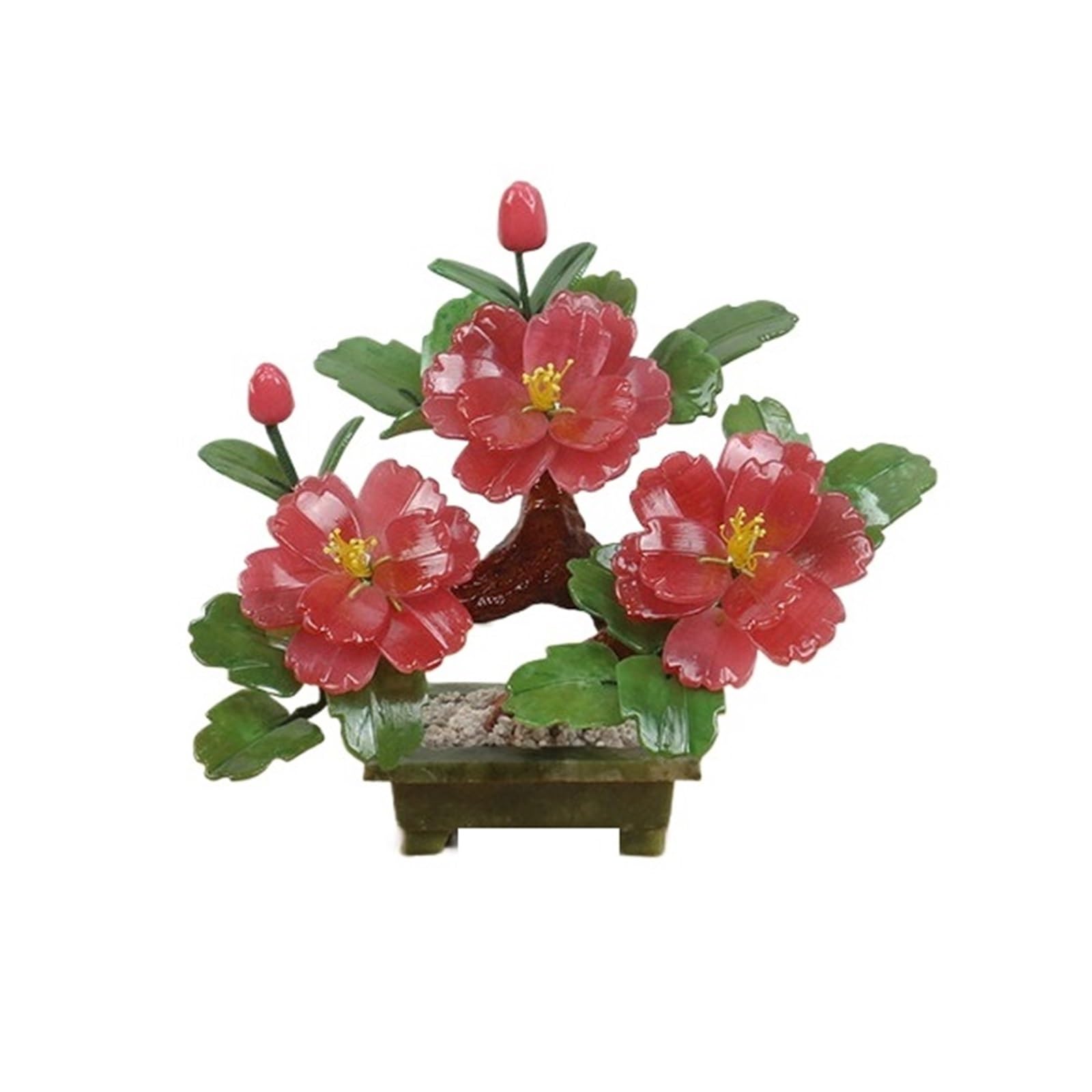 DFGHNBVC Artificial Plants Jade Bonsai, Retro Peony Chinese Handicraft Artificial Flower Potted Plant Simulation Tree,Multi-Colored.Red