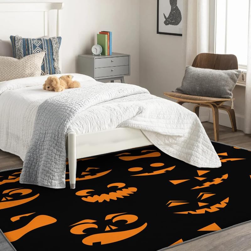 Miniatura 9 de Alfombras lavables para sala de estar, dormitorio, alfombra de tela de araña y decoración del hogar, alfombra de área de Halloween de 3 x 5 pies,