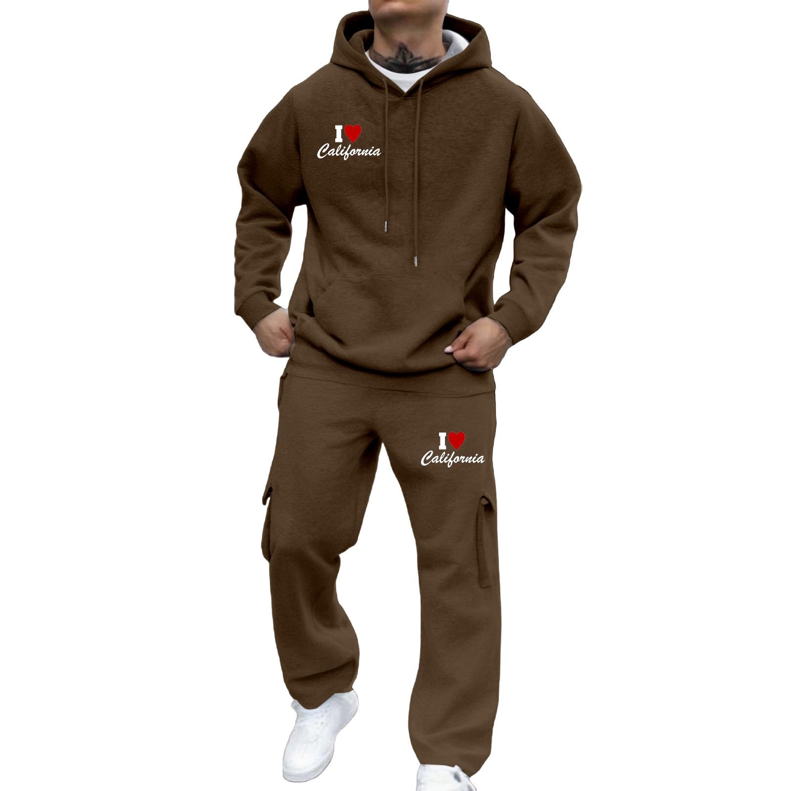 Generisch Męski dres do joggingu, bluza z kapturem, spodnie do biegania, jednokolorowy, dres treningowy, strój rekreacyjny, przewiewna bawełna, ciepła bawełna Y2K, kieszenie, kaptur, zestaw dresowy