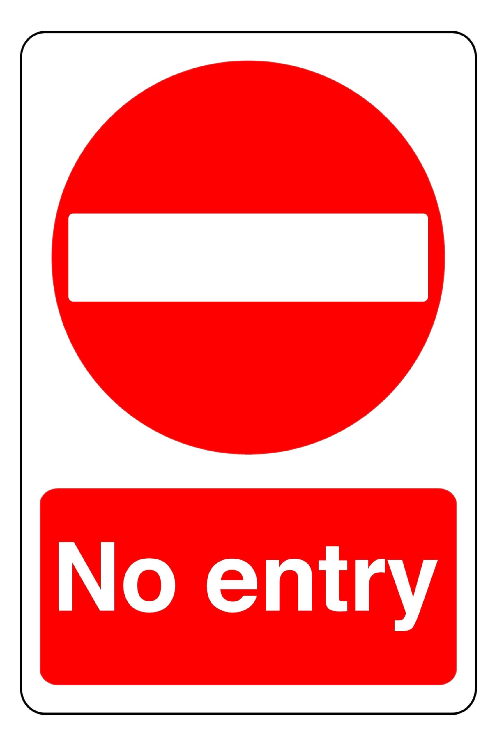 No entry - safety sign - High tack self-adhesive sticker (300mm x 200mm) Viewing Distance within 7m.