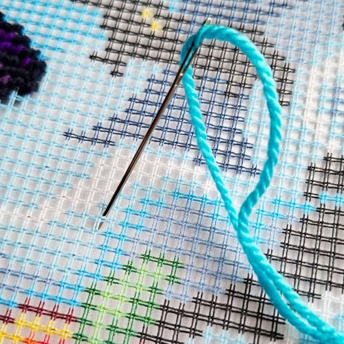 Image of Brvsk Halloween Needlepoint Kit for Adults and Beginners - Trick-or-Treat Ghost 16″ x 16″ with Clear, Precise Printed Design on Cotton Canvas; Includes 2 Needles, Yarn, and Easy-Read Chart