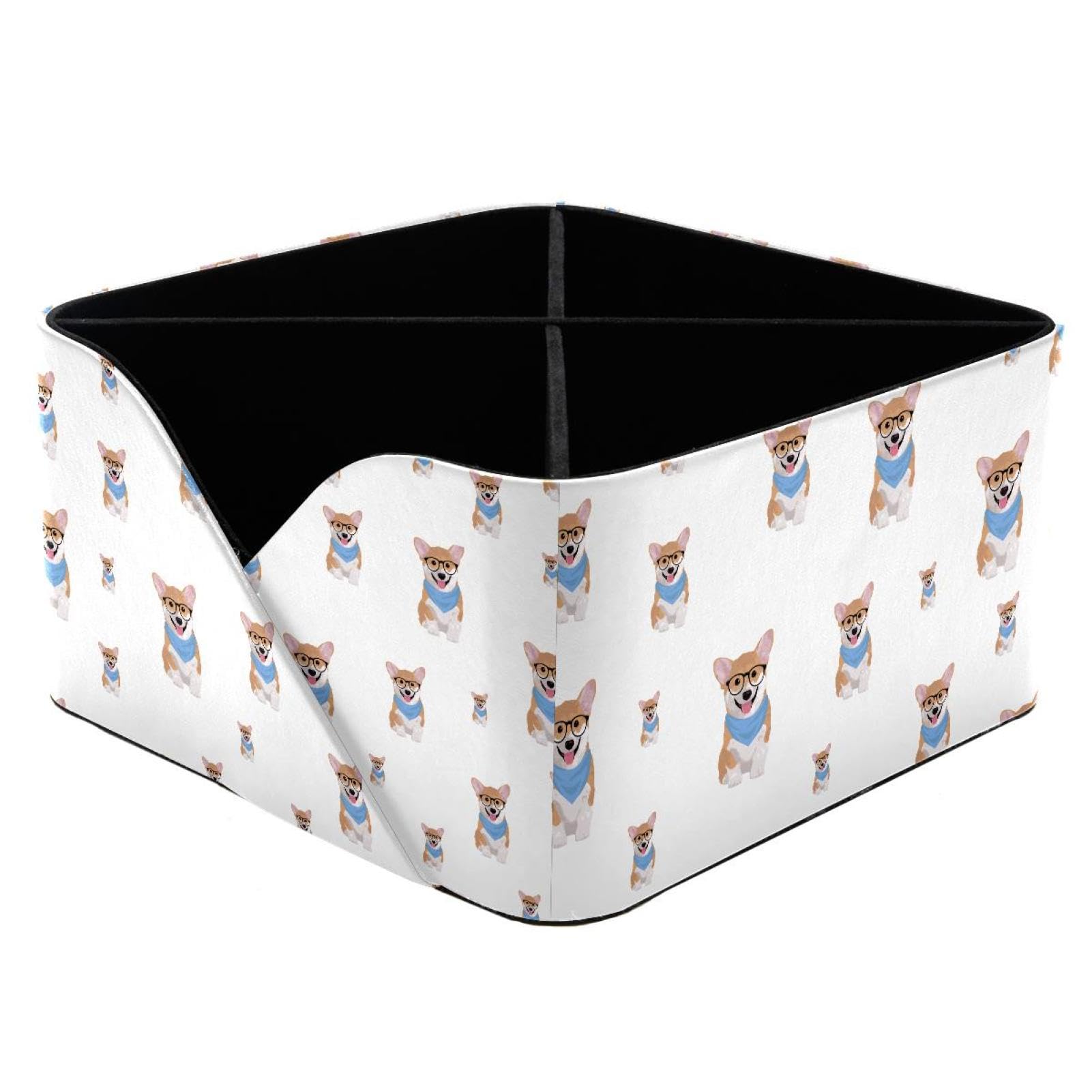 KengjuTesu Corgi Dog Pattern Desktop Organizer Pen Holder, Rectangular Pencil Cup for Office, Study and Makeup Stations