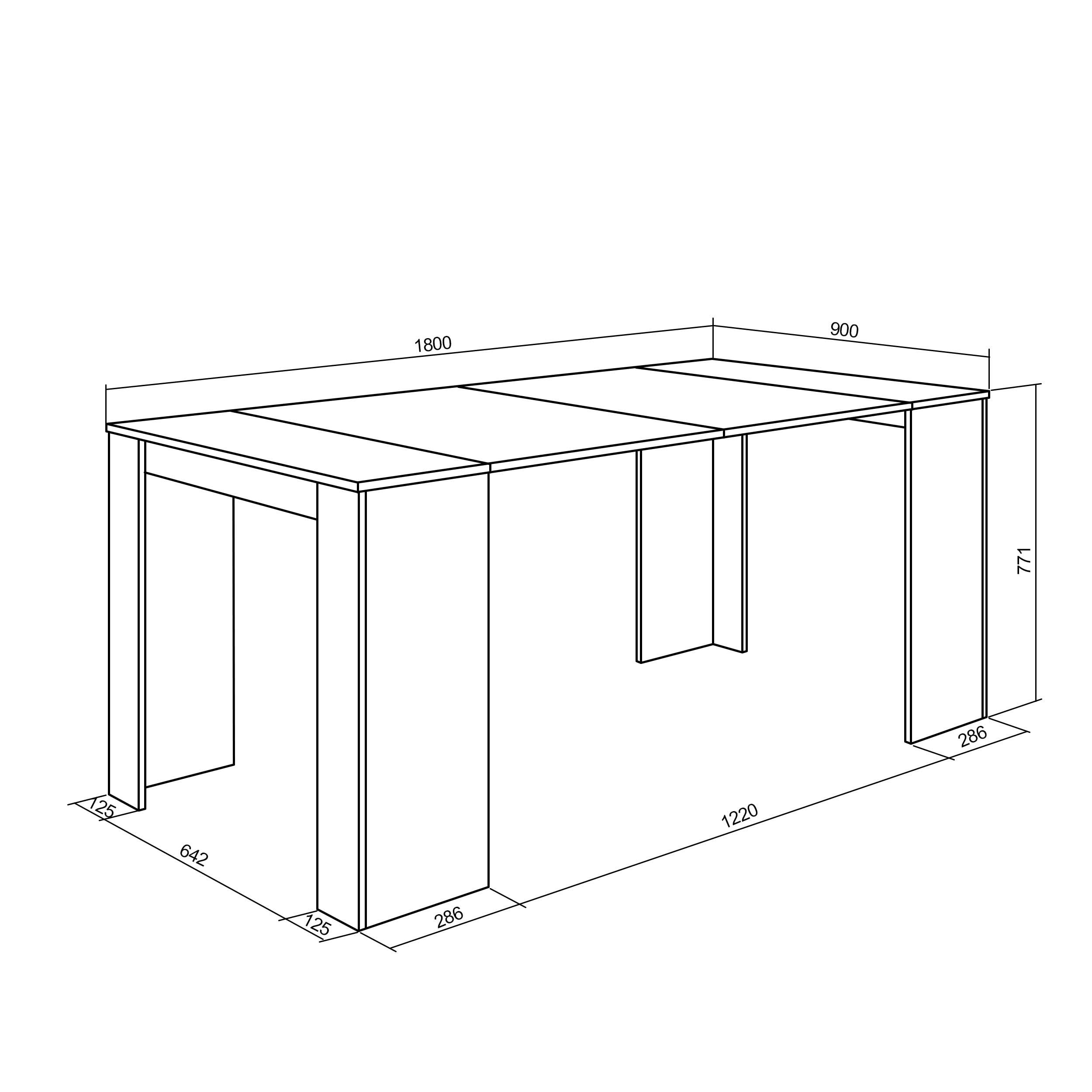 Skraut Home | Table Console Extensible | Console Meuble | 180 | pour 8 Personnes | Table à Manger | Style Moderne | Noir