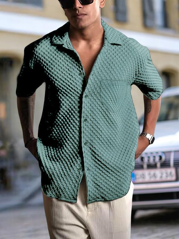 Image of Pinkmint Bubble Textured Shirt for Men ll Half Sleeve Stylish Button Down Shirt's ll Men's Pocket Shirt (Pack of 1)