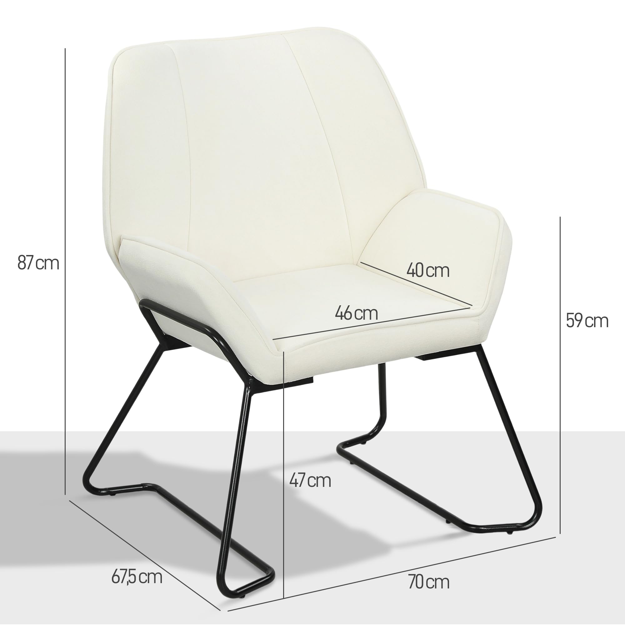 HOMCOM Butaca de Salón Moderna Sillón Lectura con Asiento Ancho de 46 cm y Acolchado Tapizado en Terciopelo Patas de Metal Silla Tocador para Salón Sala de Estar Dormitorio Crema