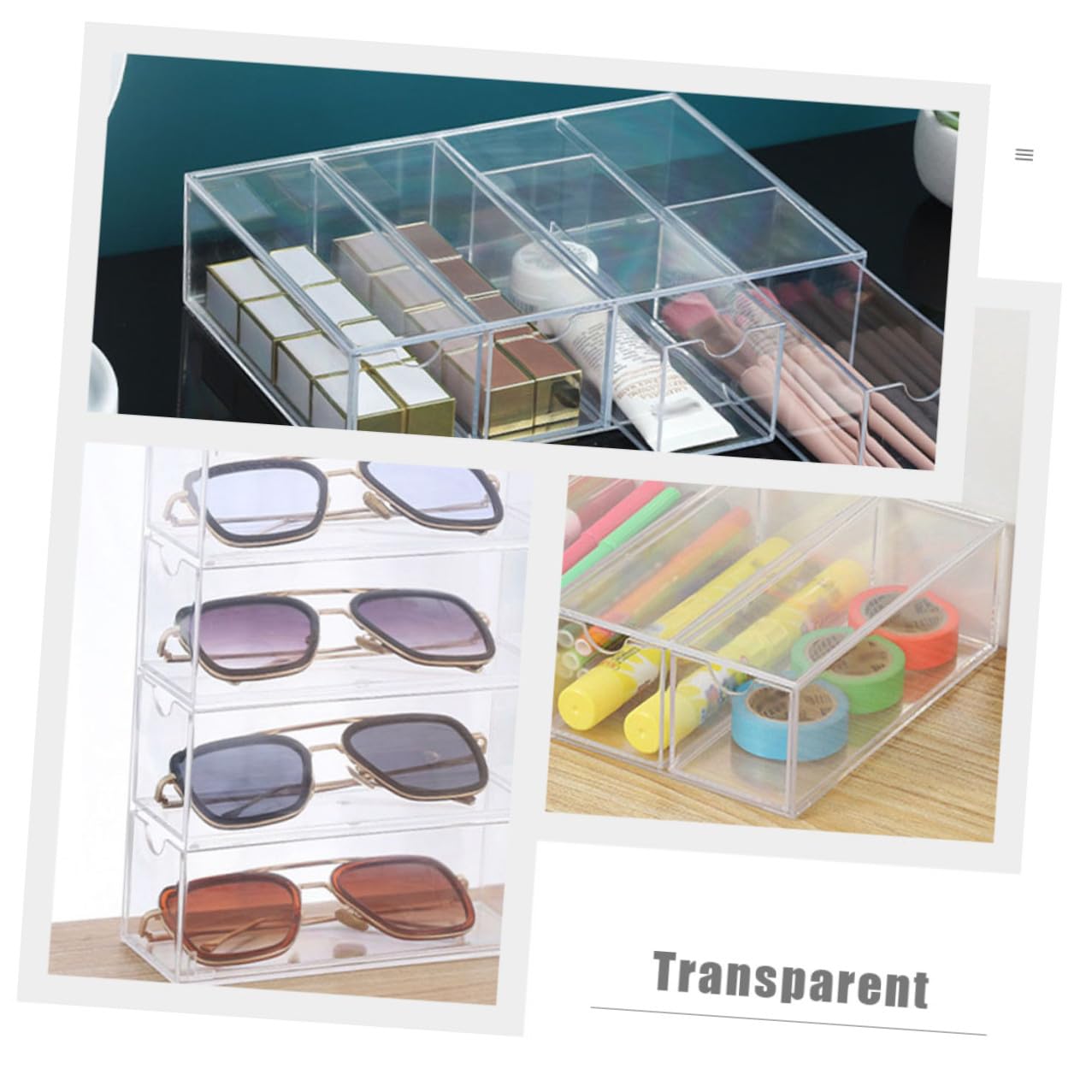 Caja Transparente para Gafas y Joyas 4 Capas Acrílico Multifuncional Organizador Almacenamiento Escritorio 2 Piezas Hogar y Tienda