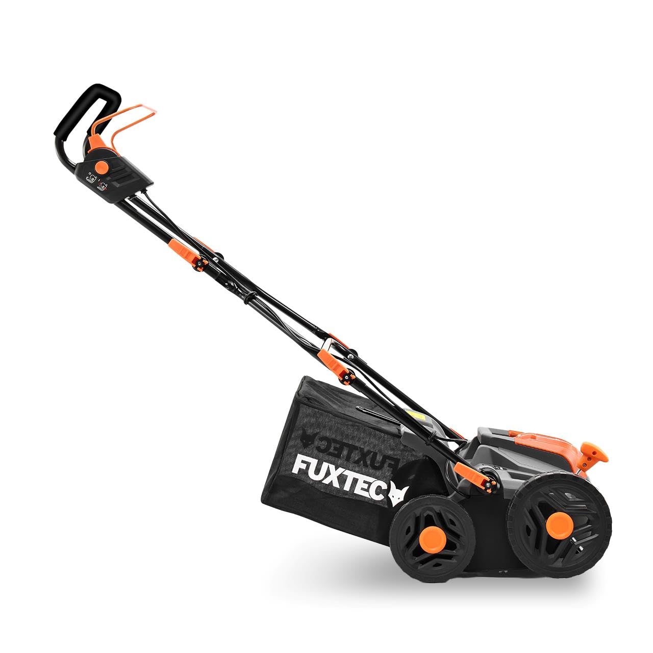 FUXTEC Aérateur à batterie 40 V FX-E2VE38SET - 2 en 1 Aérateur et Scarificateur, Largeur 38 cm, Panier 45 L, 2 piles incluses