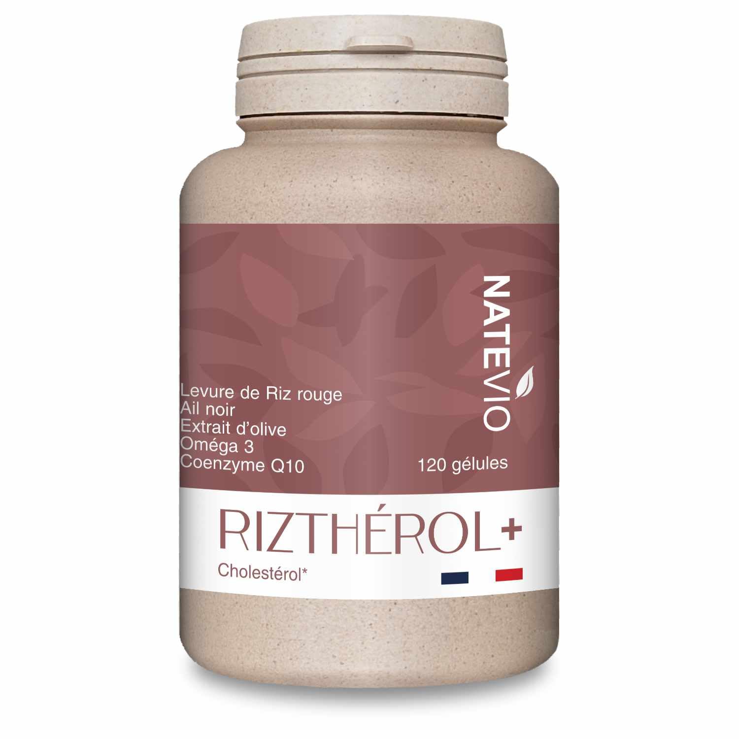 Riztherol+ 5 actifs - Levure de Riz Rouge - Ail Noir - Q10 - Omega 3 - Extrait Olive - Cure de 2 mois