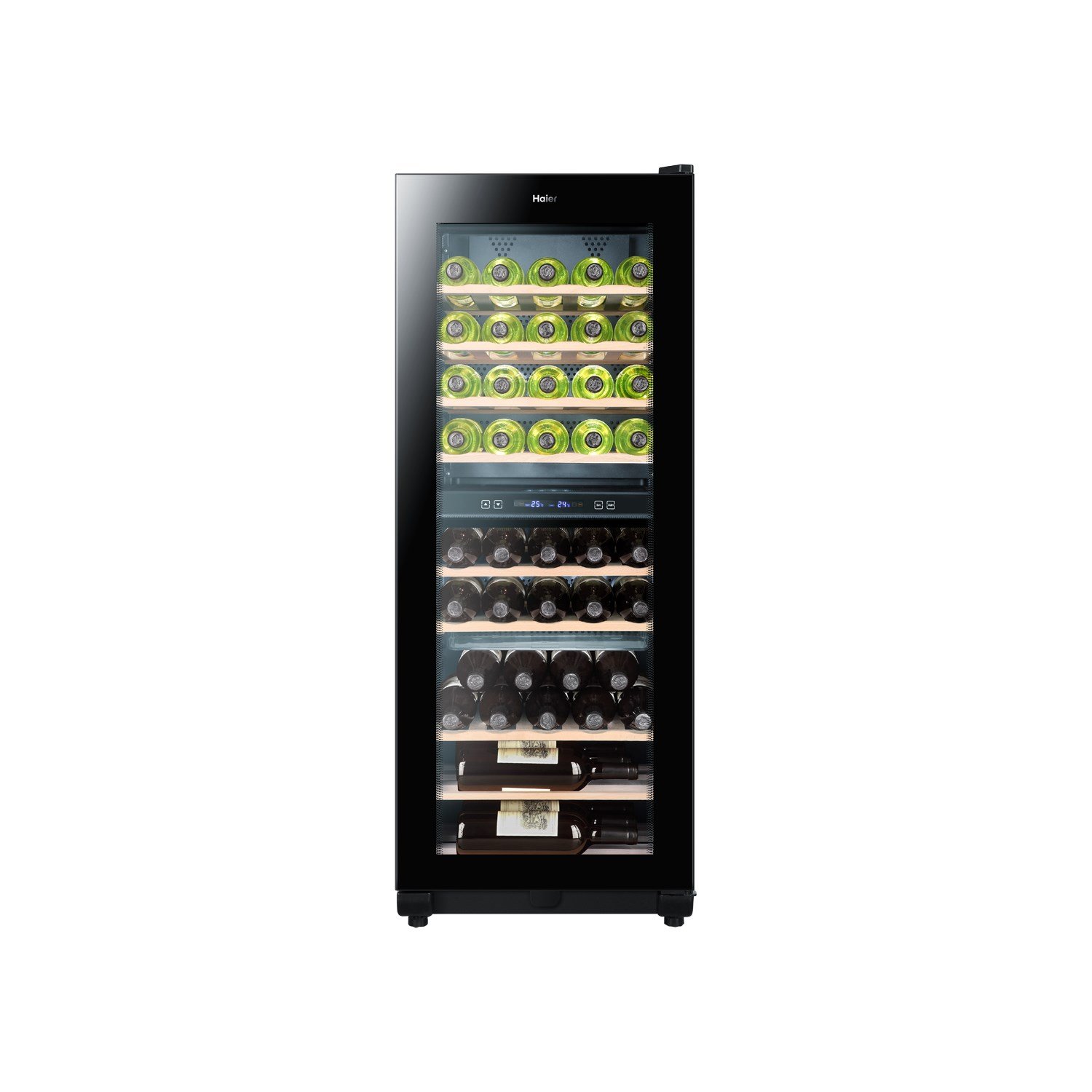 Haier WS49GDB Weinkühlschrank / 127.0 cm Höhe/Kühlteil/Gefrierteil/UV undurchlässige Glasscheibe / 2 Zonen Energieklasse B/schwarz