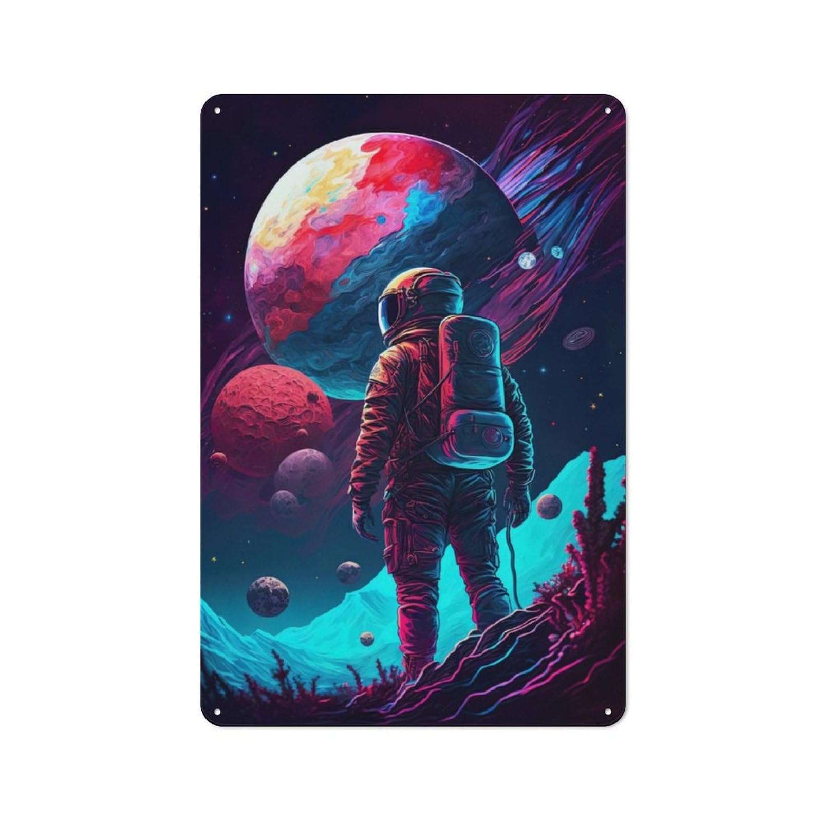 Junmoney Neon Astronaut Metal Gift Sign 30X20cm, Vintage Home Wall Decor For Home, Shop, Pub Or Studio Wall
