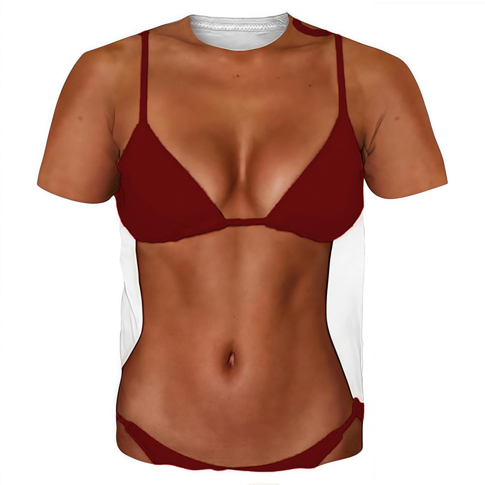 T-Shirt Men's Funny 3D Print T-Shirt Bikini Body Printed Muscle Shirt Half Sleeve Top Large Sizes Sports Shirt Muscle Costume Round Neck Short Sleeve Tops Quick Drying Sweatshirt, O wine, XXL