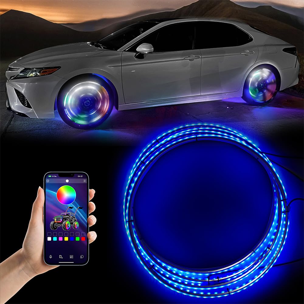 Forten Kingdom 17inch Super Bright Car Truck Tire Wheel Light Dream Chasing Color Flow Illuminated LED Single Row Wheel Ring Lights Lamps Accessories (Fits 21-28 inch tire Wheel)