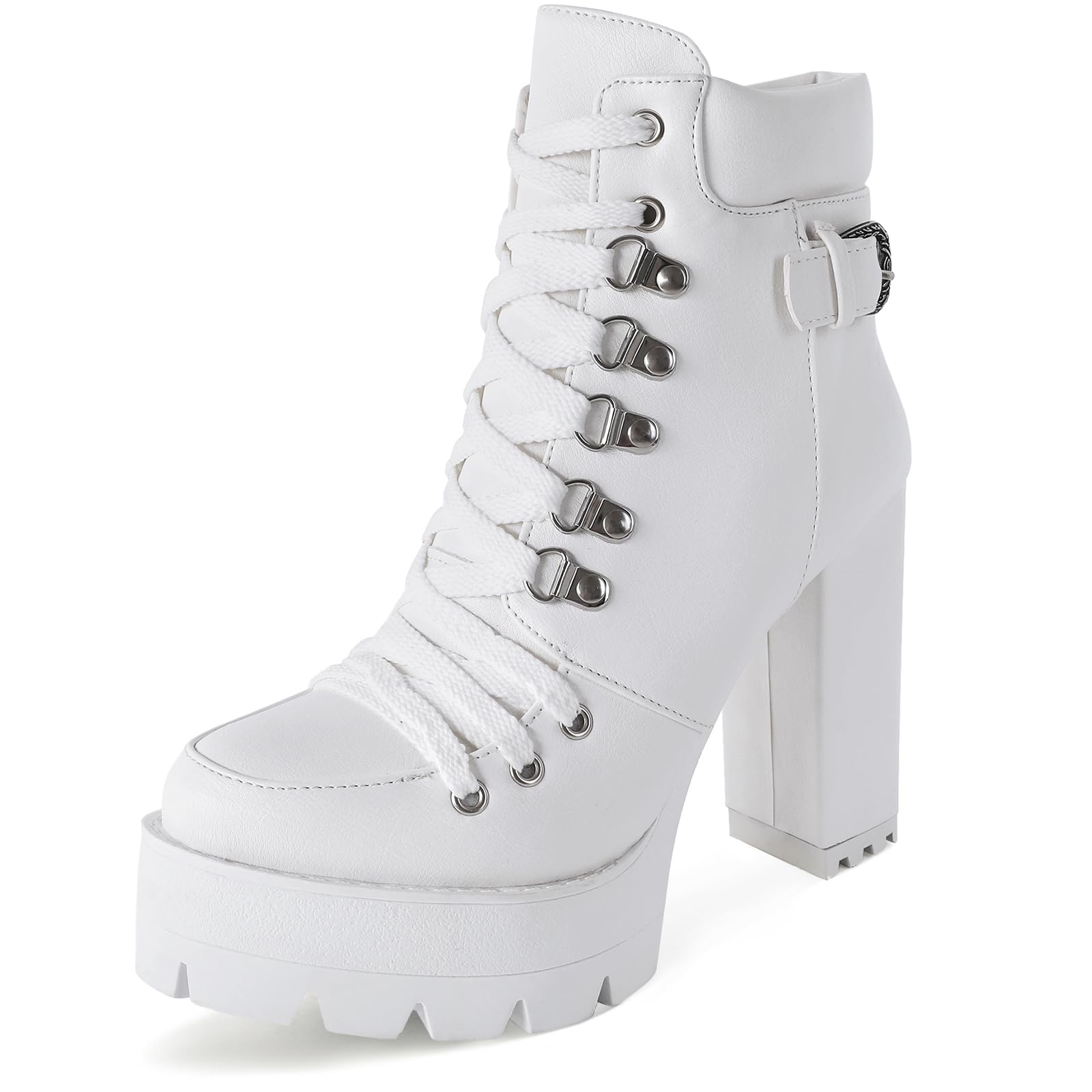 Susanny Sexy High Heels for Women Boots Round Toe Platform Booties Lace Up Suede Side Zipper Ankle Bootie