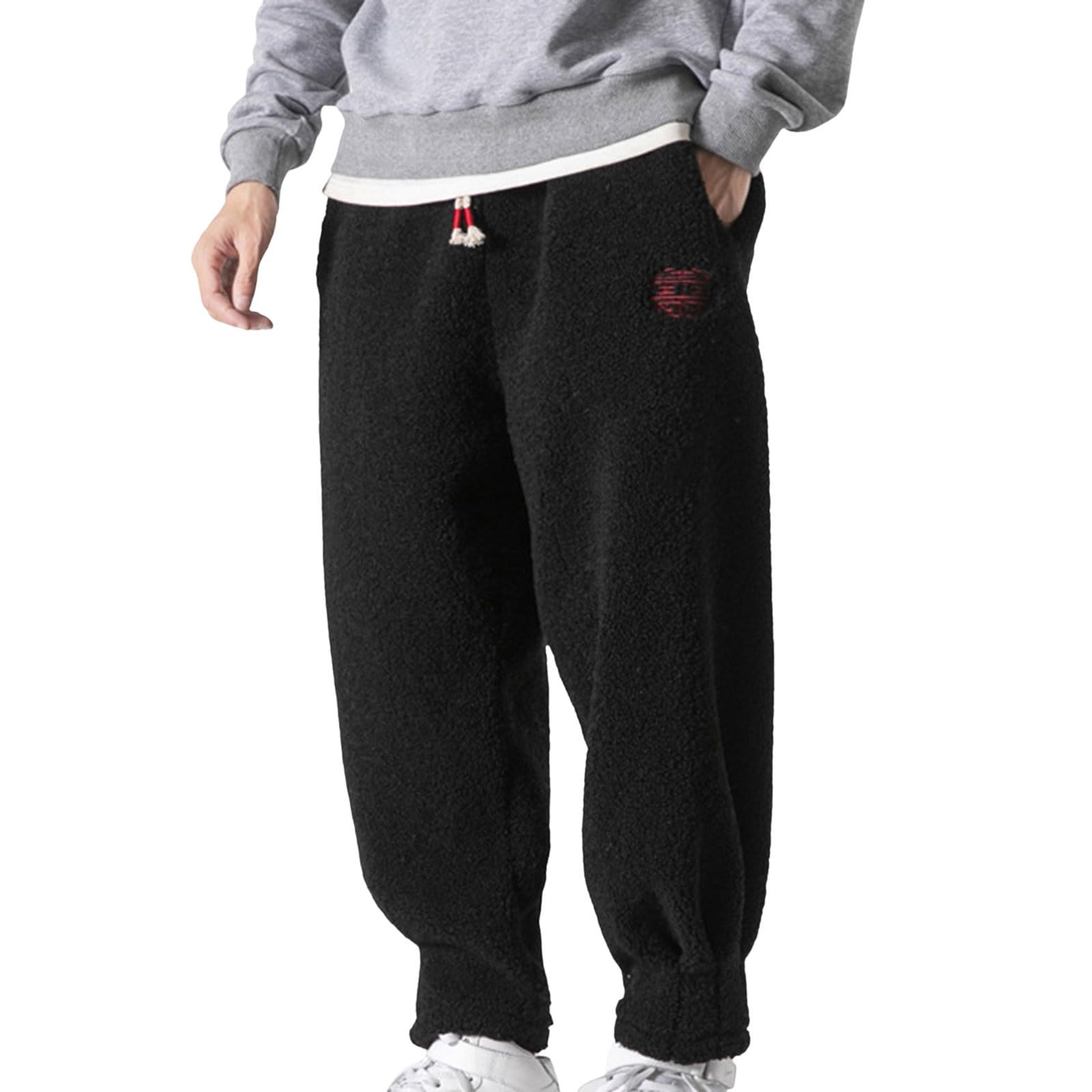 Generico Pantaloni Uomo con Pile Larghi con Polsini Taglie Forti Stile Cinese per Inverno Leggeri Caldi