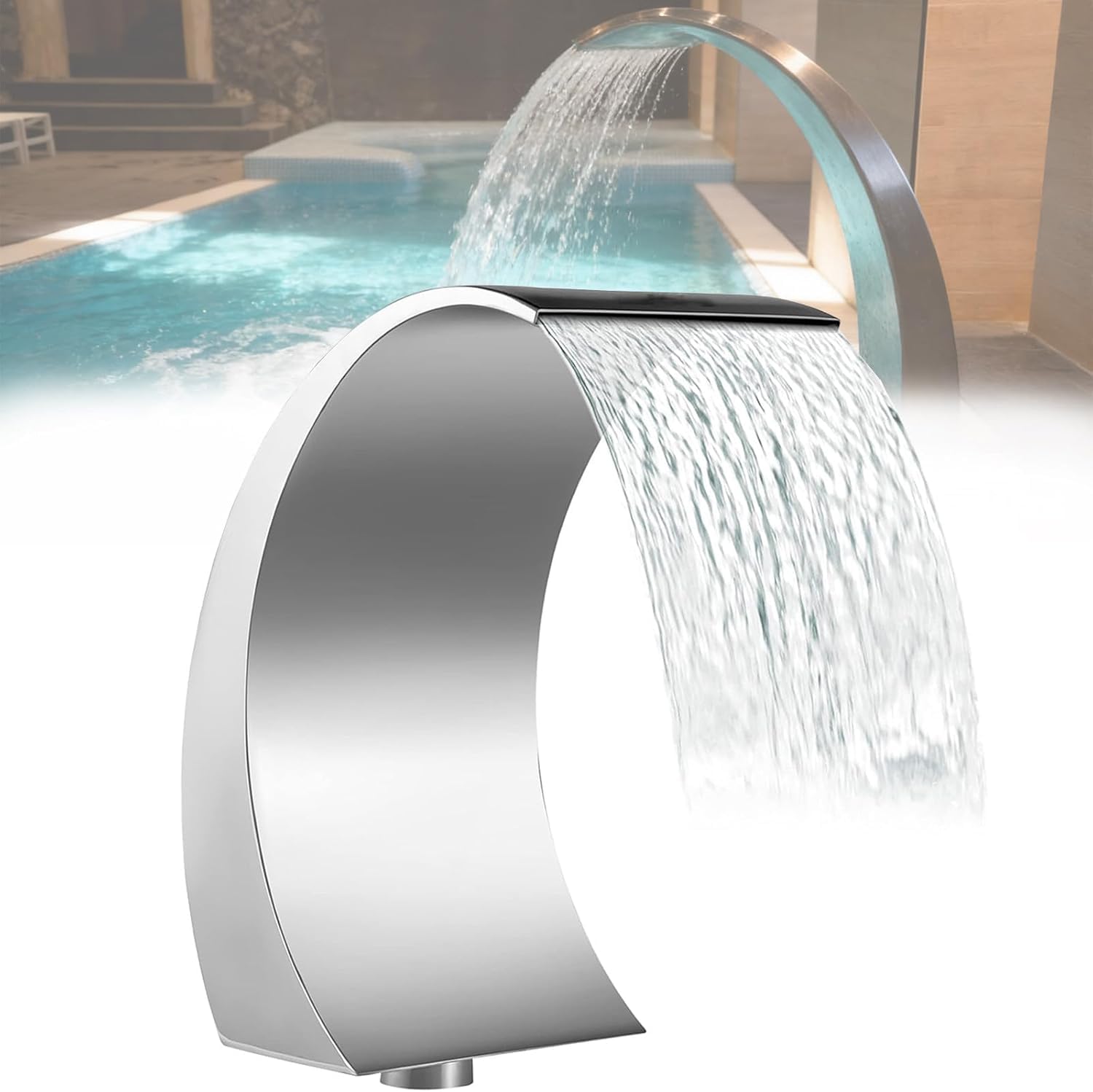 Déversoir en Acier Inoxydable 304, Fontaine de Piscine 20 x 40 cm avec élégant Rideau d'eau, élément décoratif extérieur résistant à la Rouille pour bassins de baignade, Installation Facile,