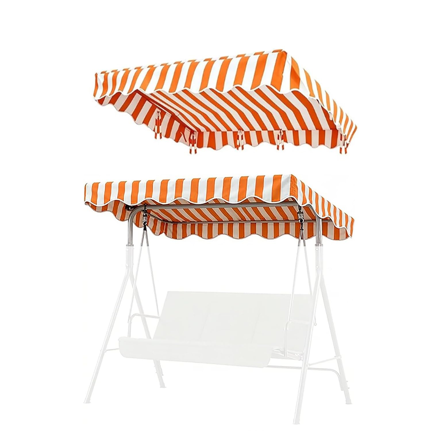 YCXHGK Striped Porch Swings Top Cover, Garden Swing Chair Top Cover Shade Fabric, Outdoor Waterproof Swing Canopy Replacement for Park(Orange,195x115cm/76.8x45.3in)