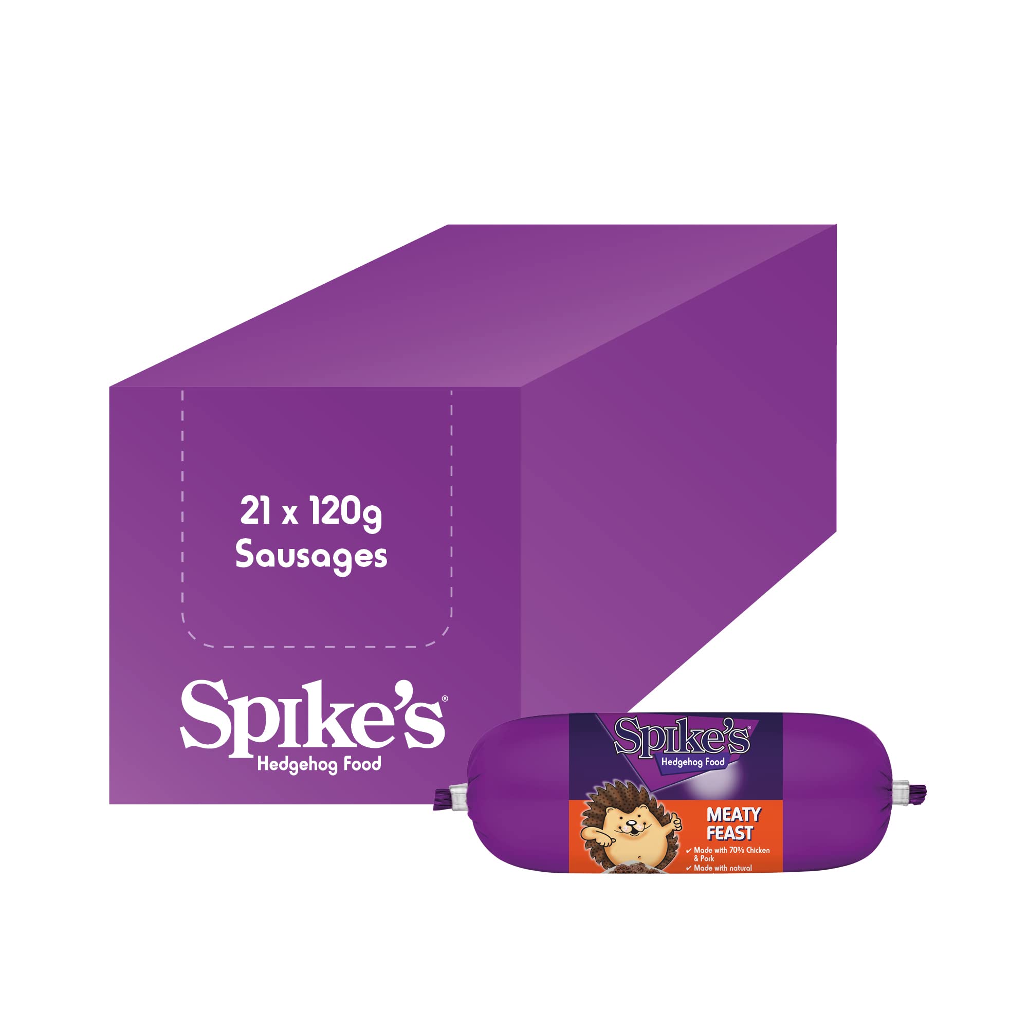 Spike's | Hedgehog Food, Meaty Feast Sausage | 70% Fresh Chicken & Pork | Wheat & Gluten Free with 100% Natural Ingredients | Made in the UK (21 x 120g)