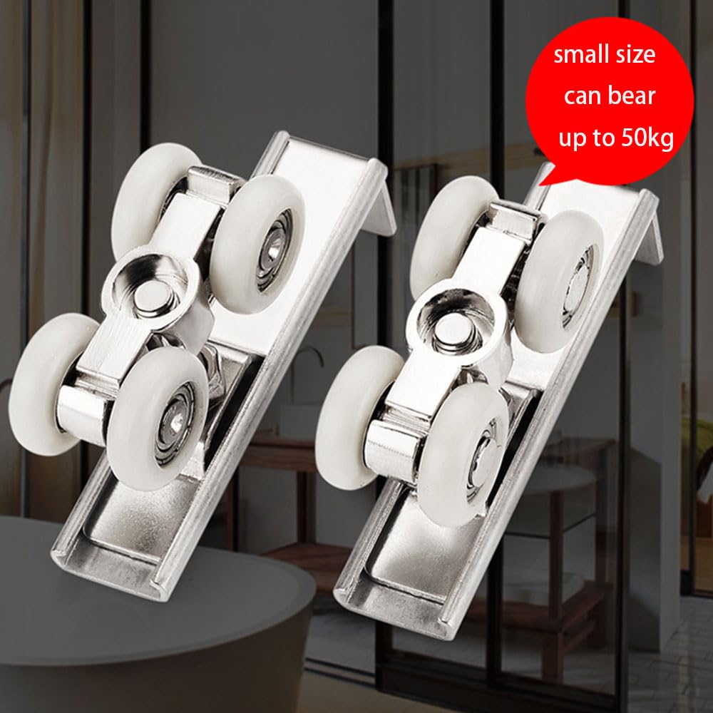 2 Guide Per Porte Scorrevoli Con Ruote In Legno - Sistema Sospeso Per Armadi, Bagni E Finestre - Foto 3