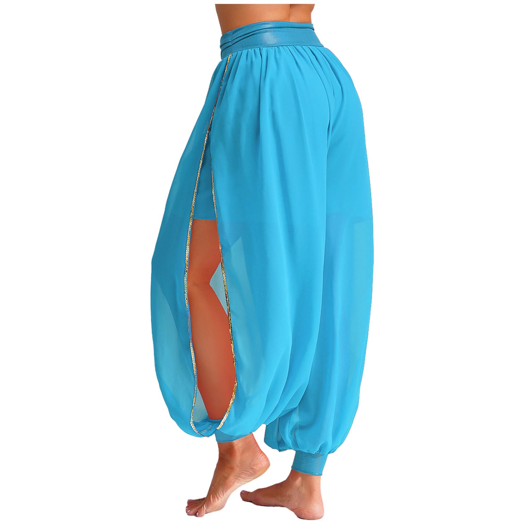 Damen Haremshose Tanzhose Bauchtanzhose mit Schlitz Bauchtanz Kostüm Mottoparty Karneval Fasching Tanz Kostüm