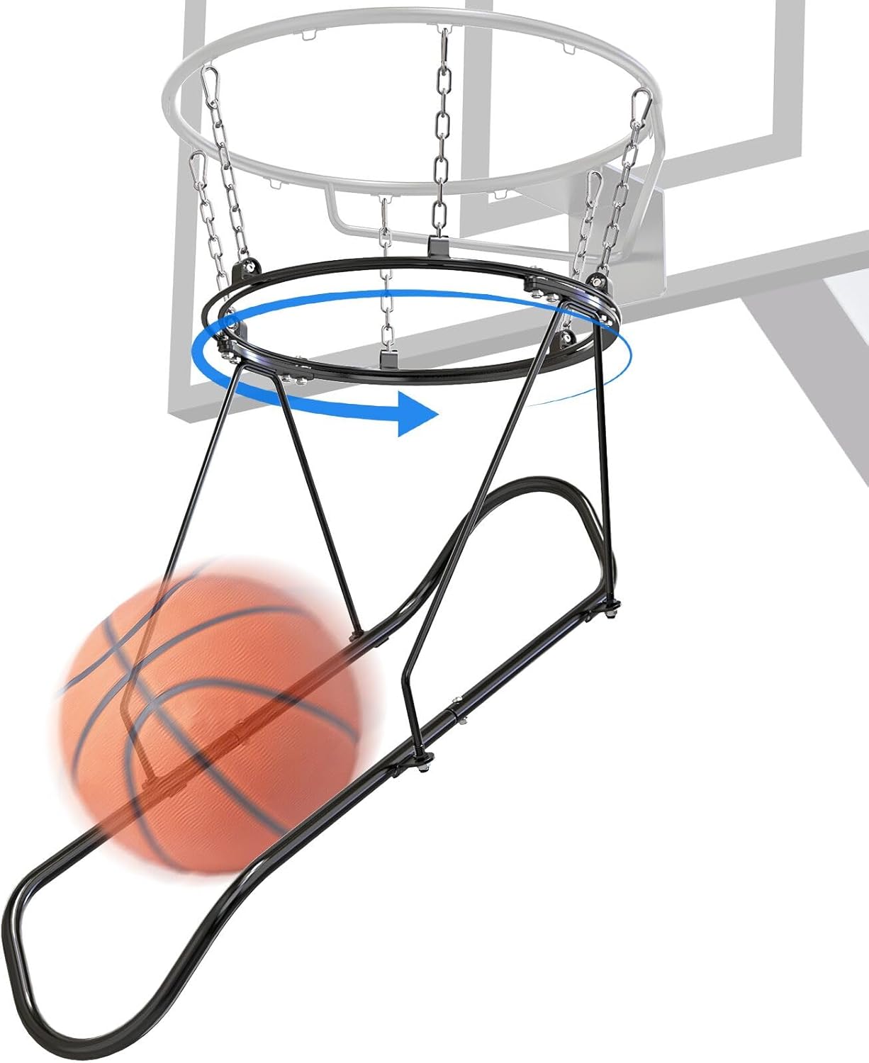BeneLabel 360° Swivel Track Basketball Return Attachment with Quick Connect Chain Basketball Rebounder for 18" Rim Hoop Ball Return for Basketball Hoop for Outdoor/Indoor Shooting Training