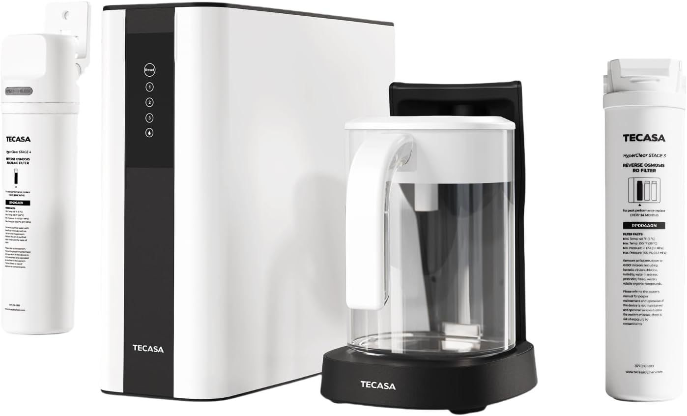 Reverse Osmosis Water Filter System 5 Stage Purification, TECASA Alkaline Filter Better Taste, Under Sink Tankless RO Water Filtration with Sediment Filter