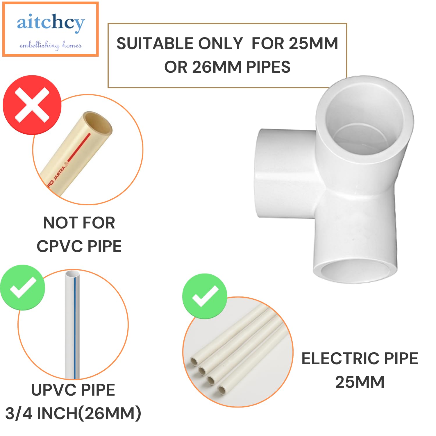 3 Way PVC Elbow - 8 Pack | UPVC Pipe Connector -3