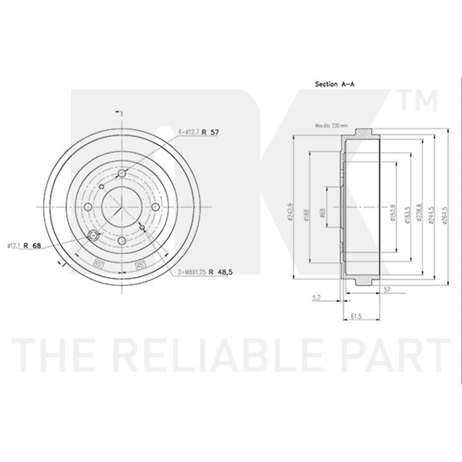 2x NK Ø 229mm Bremstrommeln Satz hinten | 2x 252228 Kompatibel mit NV200 / Evalia Bus,NV200 Kasten