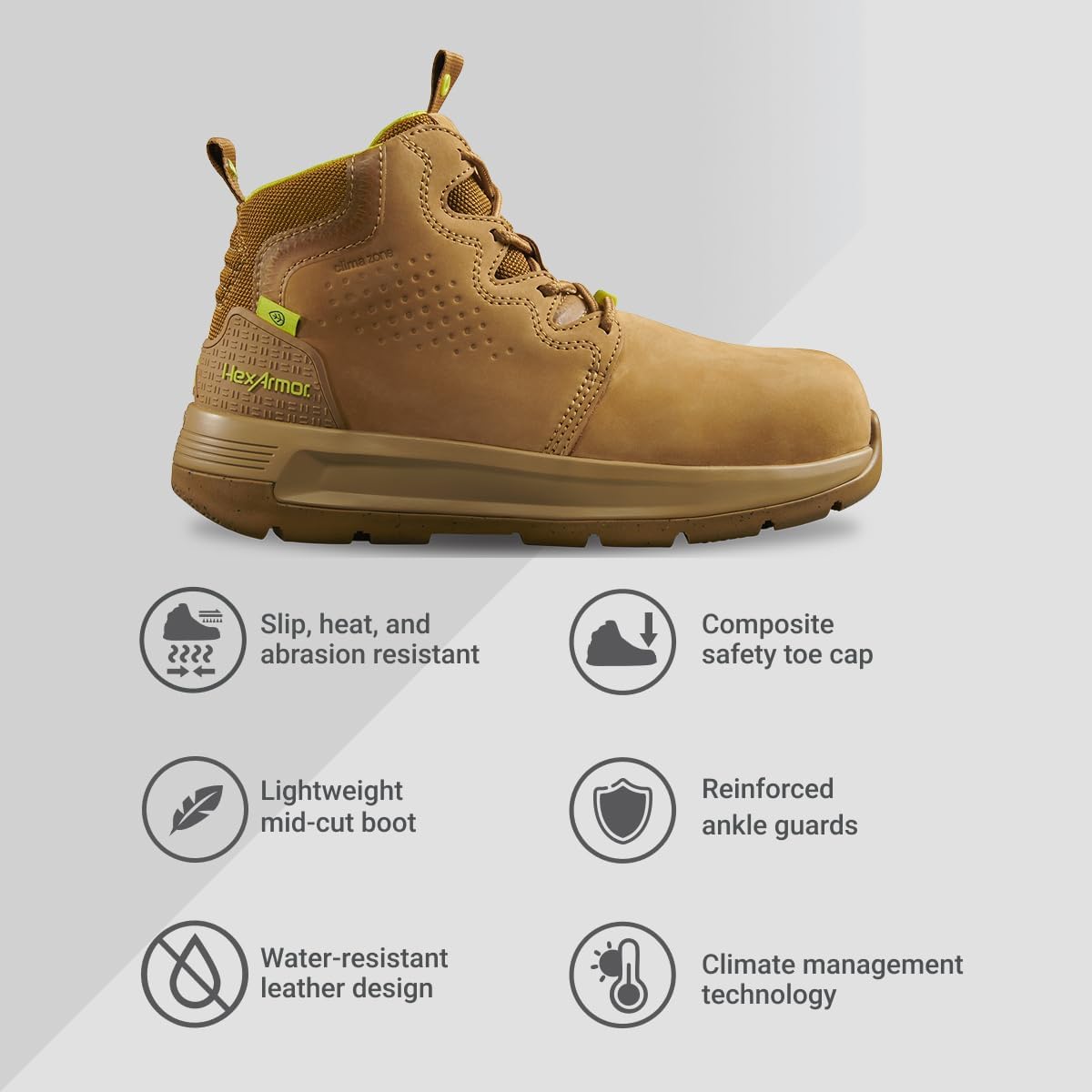 HexArmor Men's Safety Work Boots | Composite Toe Cap, Heeled, Water Resistant, Durable & Lightweight | Xtend Series