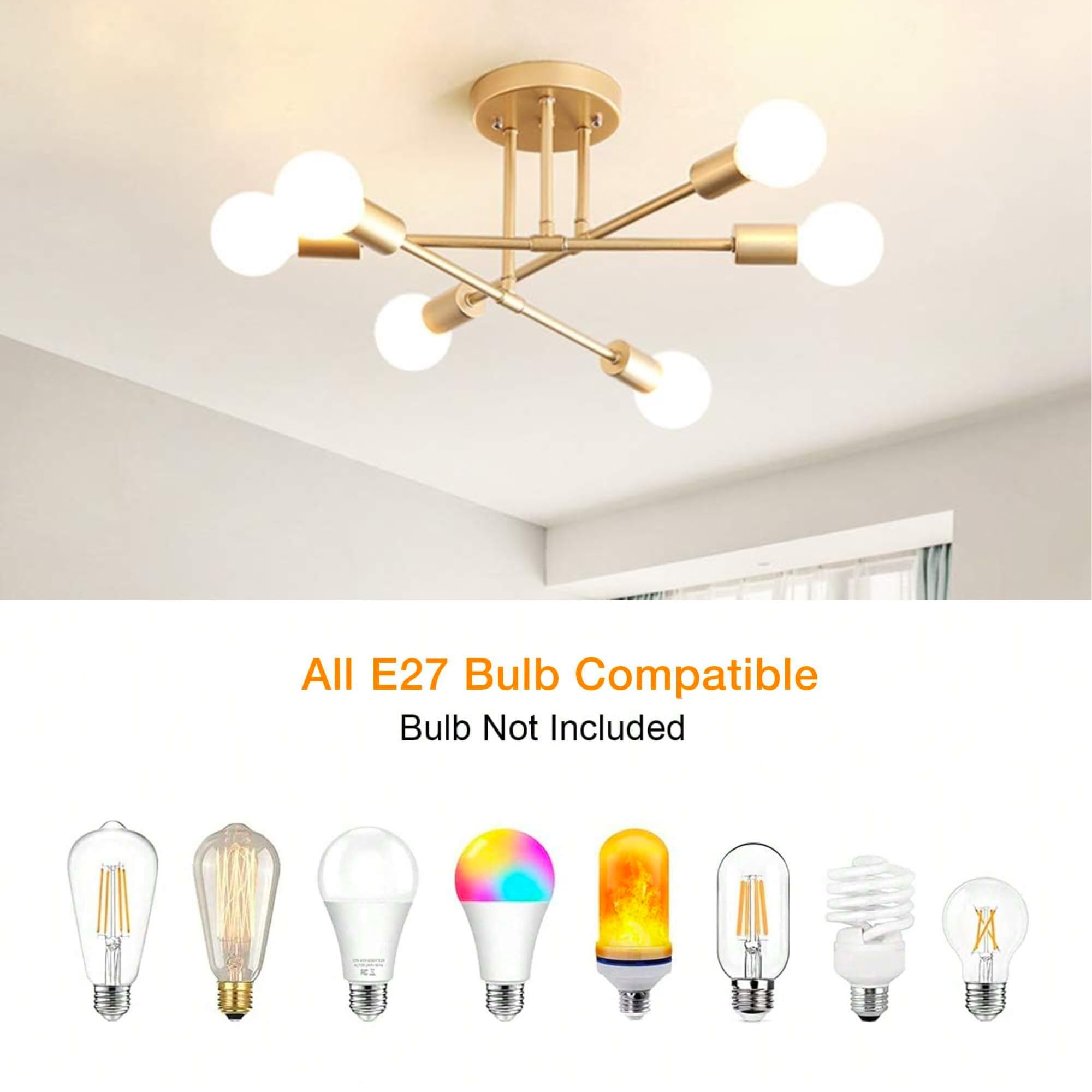 YHTlaeh Lampadario Soffitto Industrial Forma DIY Plafoniera E27 Moderno Lampada da Soffitto in Ferro Vintage per Camera da letto Soggiorno Cucina Corridoio (6T, Oro)