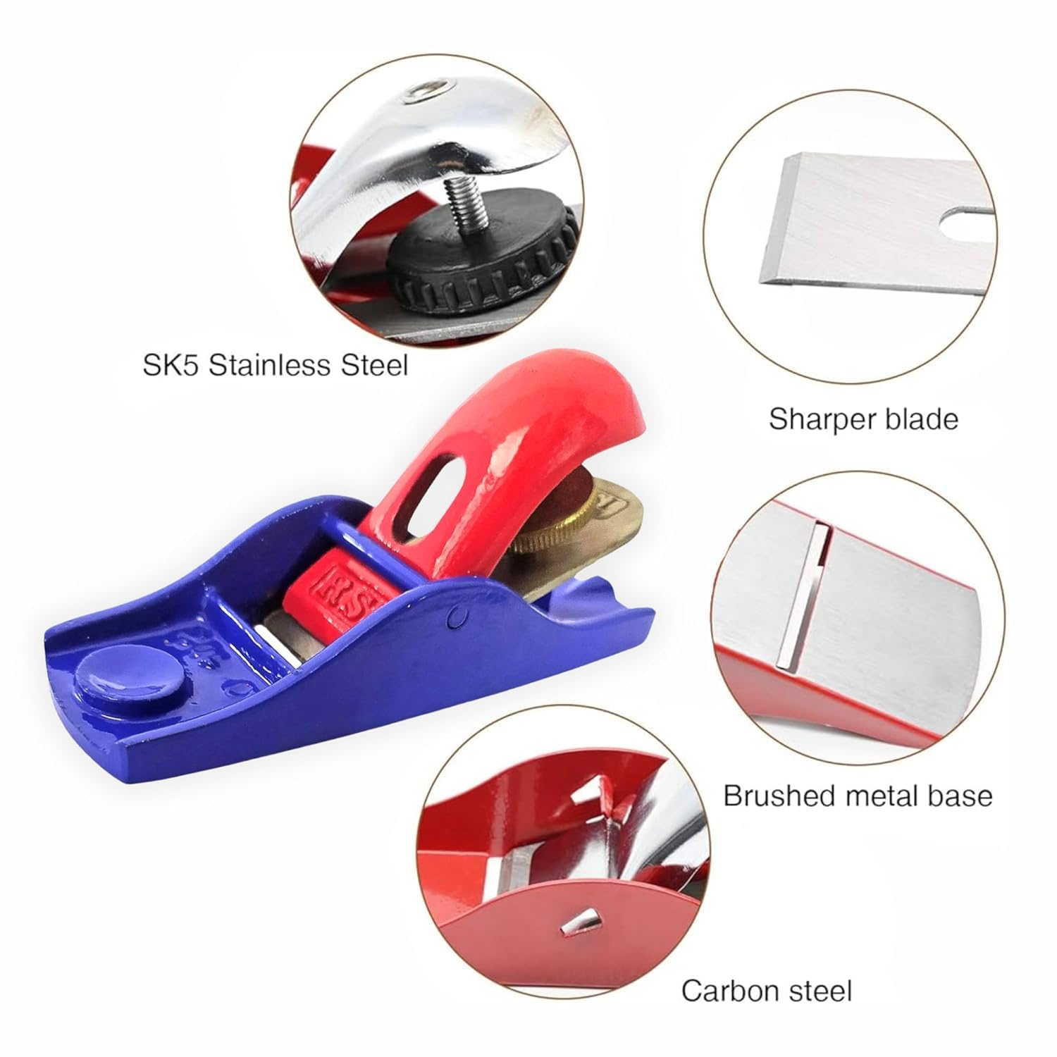 ISC Mini Iron Steel Block Plane 5 Inch – Heavy Duty Carpenter Wood Planer Randa with Adjustable Sharp Blade – Hand Planer Tool for Cross-Grain & Fine Woodworking (Red) 3