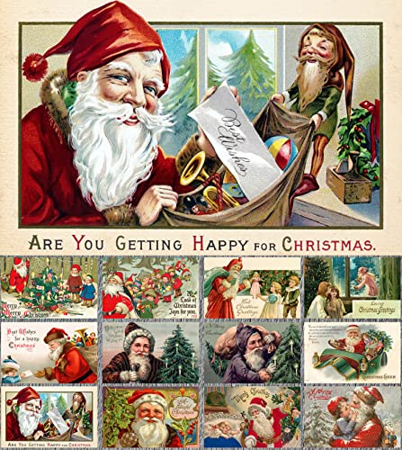 Image of PIXILUV CHRISTMAS WITH SANTA (Pack of 12) Notecards Small Greeting Cards # Vintage Santa Claus and Christmas Scenes ~ Vintage Christmas Postcards Reprint