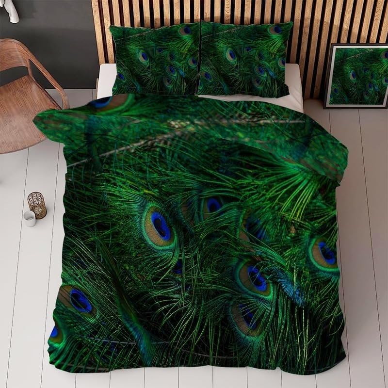 Genérico Edredon Cama 90/105 Animales Bedding Edredón Plumas De Pavo Real 180x200 cm, Edredón de Fibra 200Gsm, Transpirable Colcha, con 2 Fundas de Almohada 50x75 sc825