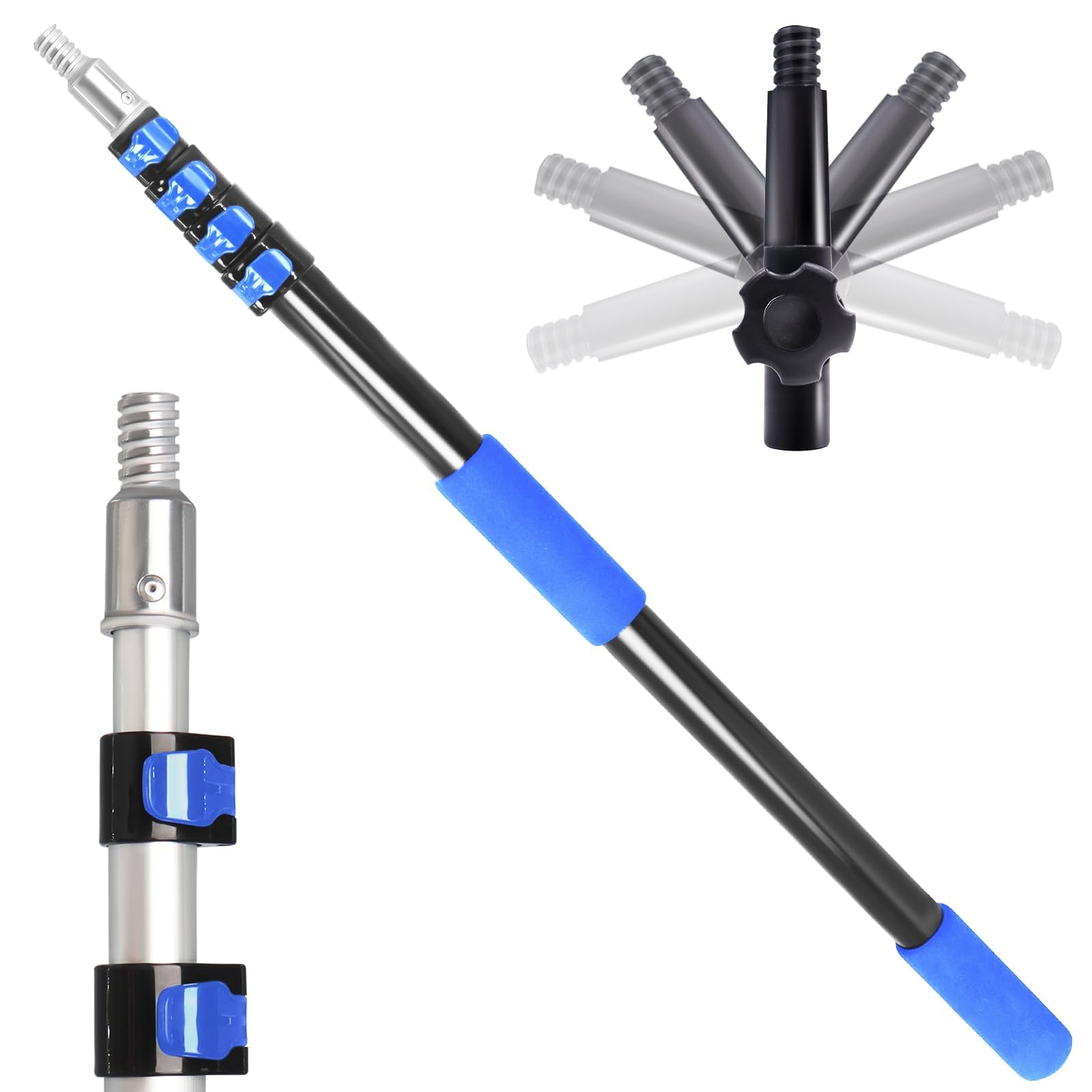 Barre Télescopique 6 m, Perche d’Extension Réglable 1.5-6 m, Légère avec Adaptateur Universel en Métal Twist-on, Idéale pour Peinture, Nettoyage Fenêtres et Gouttières