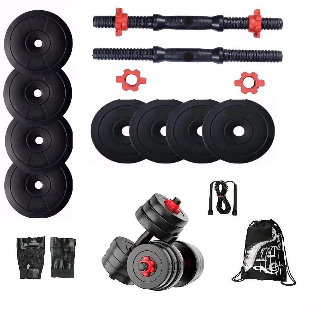 Bodyfit Dumbbell Set, Home Gym Set, 2x14inch red nut Dumbbell Rods, Weight Plates, Home Gym Set,Gym Equipments, Exercise Set. (8Kg Plates(2kgx4))-image-11