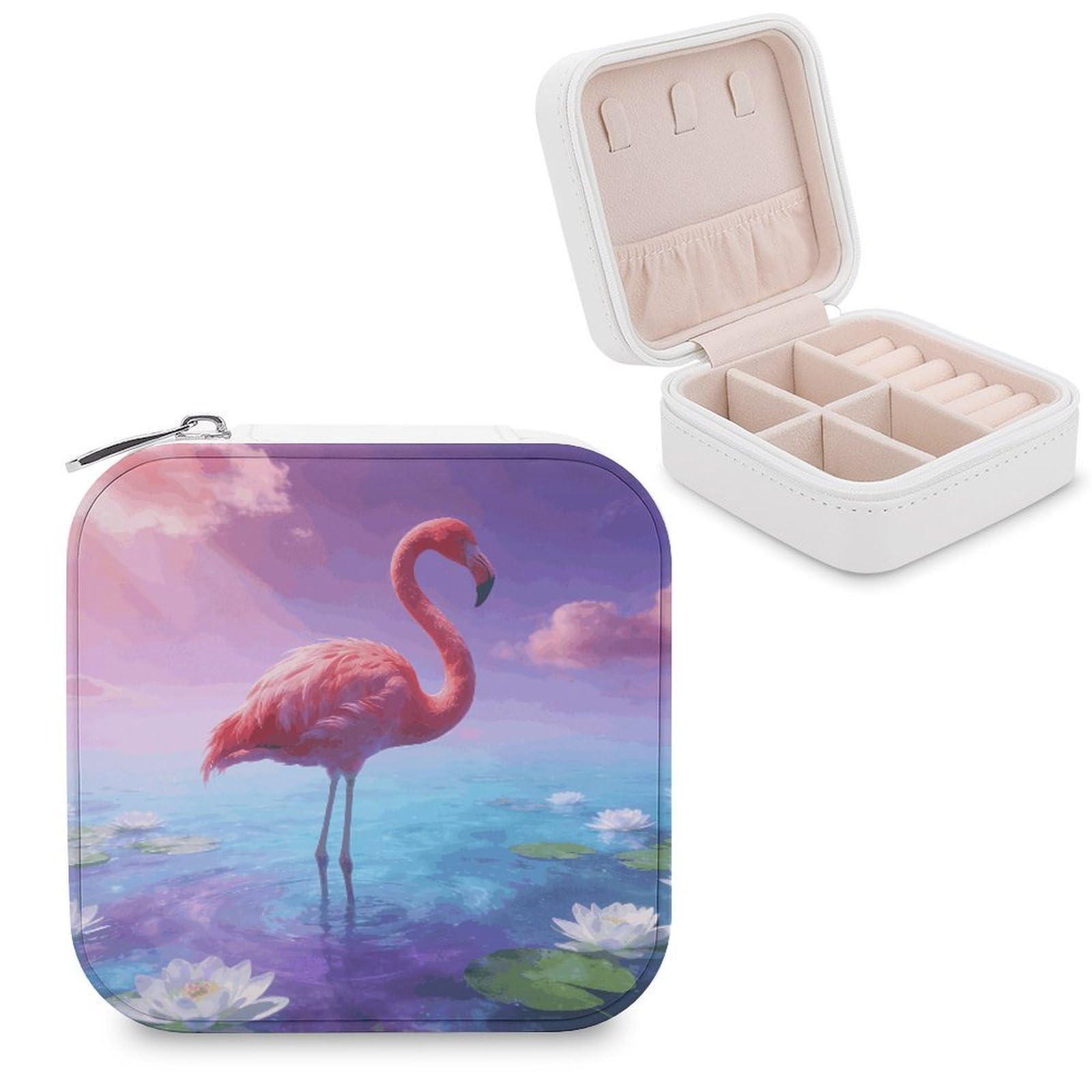 LZQPOEAS Flamingo Jewelry Box, PU Patterned Storage Case, Portable Travel Jewelry Organizer Box for Storing Rings, Pendants, Earrings, Necklaces, And Women's Specialized