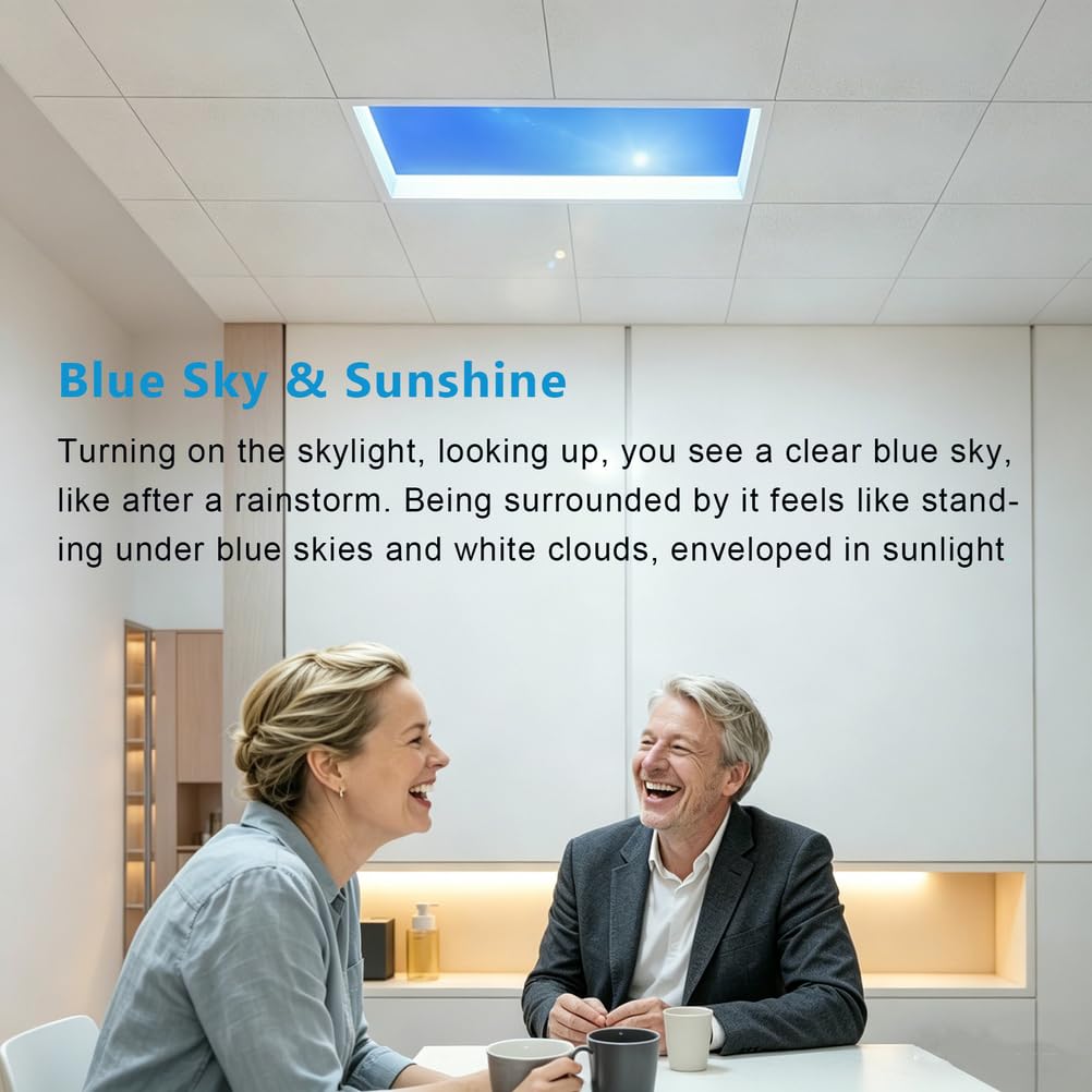 Smart Blue Sky Light Deckenleuchte Künstliches Oberlicht Einbauleuchte Ferngesteuerte Dimmbare LED Skylight Lampe 3000K-6500K Tageslichtsimulation Keller Wohnzimmer Flur,620 * 320 * 80