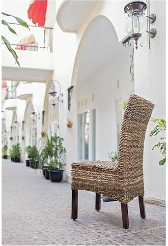 Miniatura 5 de BOWERY HILL Silla de comedor tejida a mano de 40 pulgadas de alto, estilo hoja de abacá, ratán y marco de madera, tamaño estándar perfecto para la