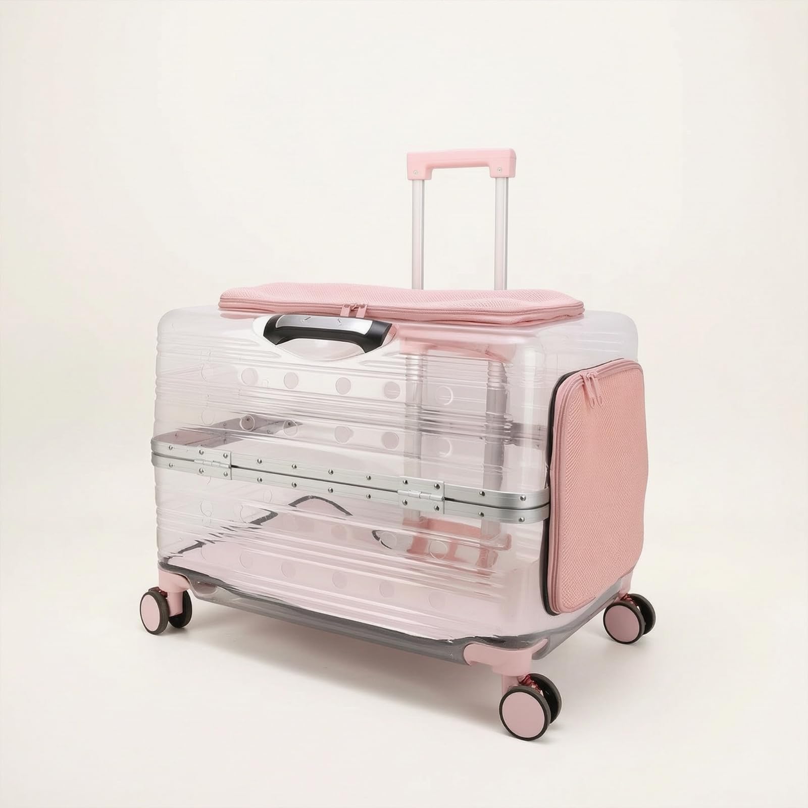 predolo Transportín Transparente con Ruedas Rígido Transportín con Ruedas Ventilado Maleta Transportadora para Perros Pequeños, Viajeros, Verde Transparente