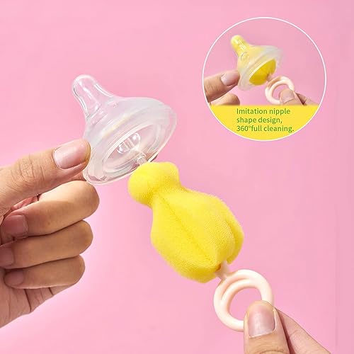 Miniatura 6 de Juego de cepillos para biberones 4 en 1, juego de limpiador de cepillos de esponja con limpiador de pezones, cepillo de limpieza para pajilla,
