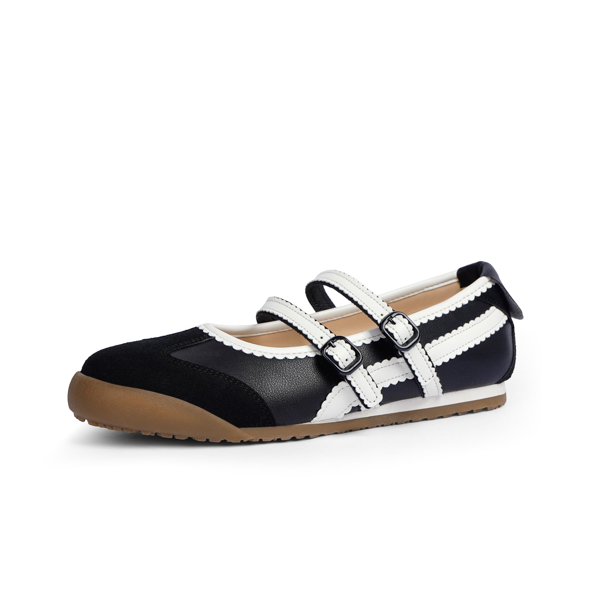 Photo 1 of Tigeridea Black Mary Jane Sneakers for Women Two Strap Ballet Flat Comfortable Rounded Toe Ballet Sneakers Womens Fashion Sneakers Mary Jane Shoes Size 8
