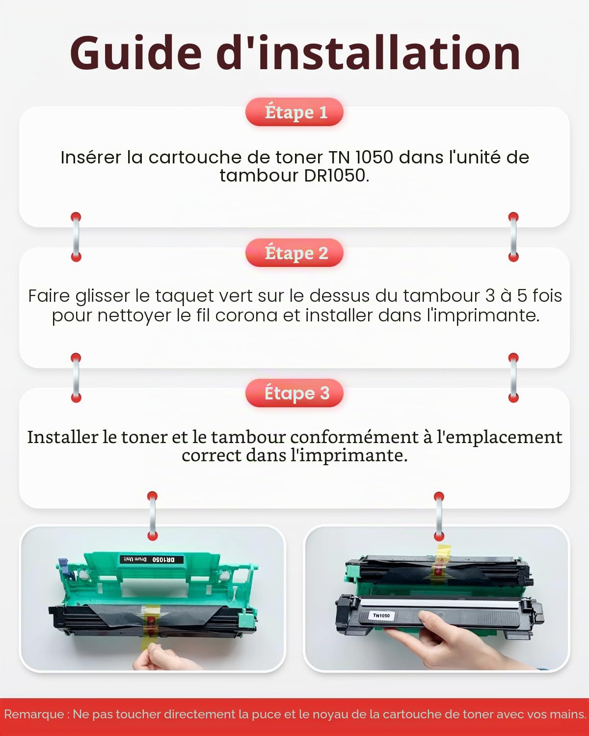 DR-1050 Tambour Compatible pour Brother DR1050 Tambour TN-1050 Toner pour MFC-1910W DCP-1612W DCP-1610W DCP-1510 MFC-1810 HL-1110 HL-1210W DCP-1512 HL-1212W HL-1112 (1 Pack)