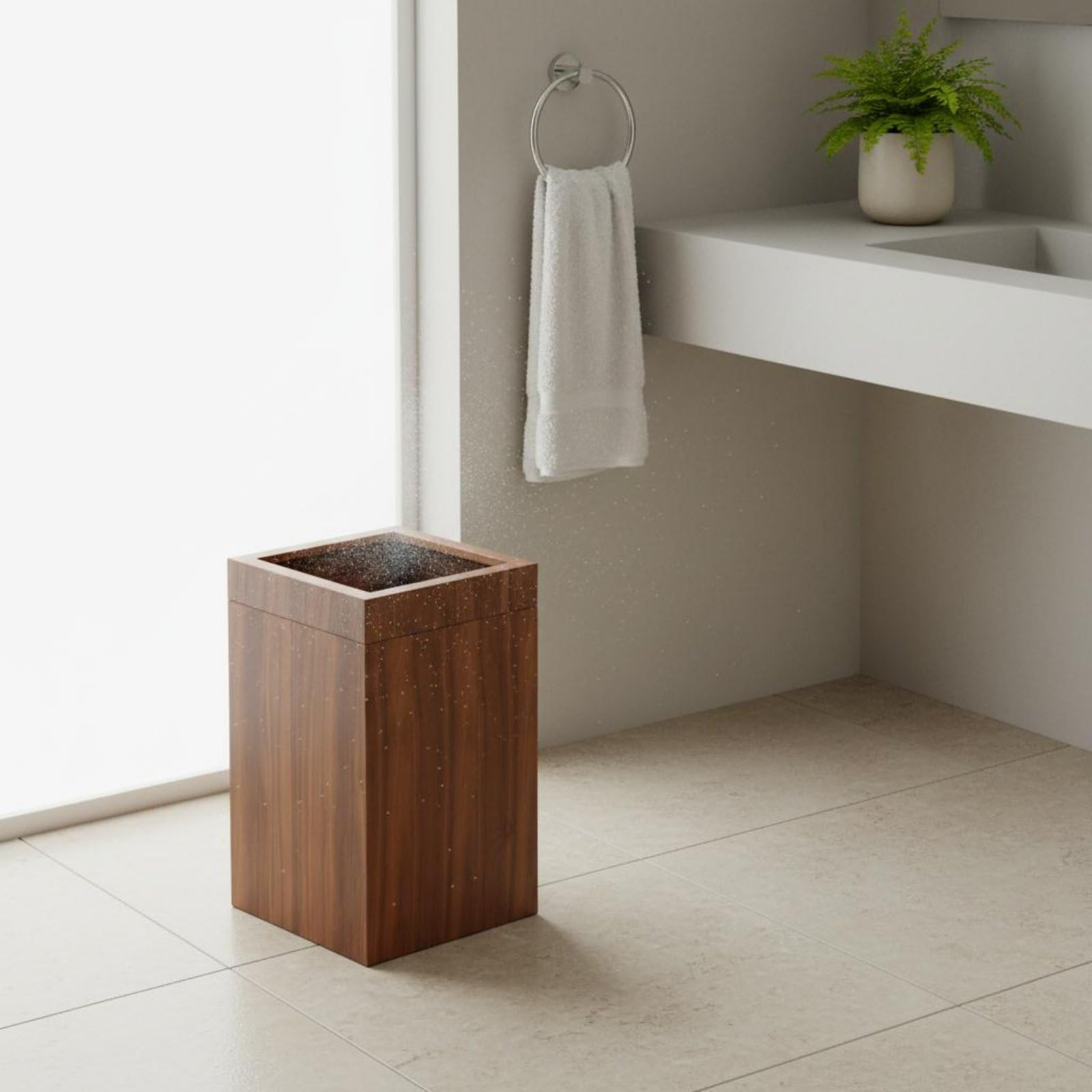 Qianly Holz Mülleimer natürliche Holzoptik rechteckiger Papierkorb stabil und skandinavischer Design Mülleimer für Wohnzimmer, Schlafzimmer, Büro, color to 1, Quadrat