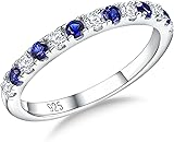 Birthstone Rings Eternity Band 925 Sterling Silver/Yellow Gold-Plated Created Gemstone Stackable Wedding Band 2.7mm Thin Half Eternity Rings for Women Size 6 to 10 09. September / created...