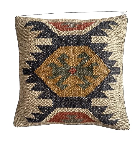 Shubhlaxmifashion Indian Kilim Hand Loom Cushion Cover 18X18 Pillows Boho Ethnic Shams Jute Pillow Cases Rug Boho Shams
