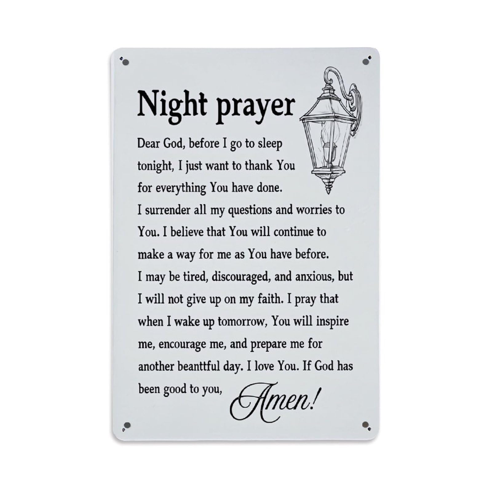 Night Prayer With Lantern Retro Metal Tin Sign, Vintage Decor Art Poster for Bar, Home, Man Cave, Kitchen, Laundry Room Gift 8x12Inch