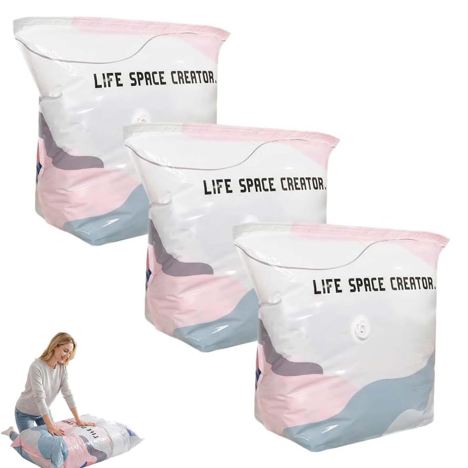 DTSXFTLY 3D Standing Vacuum Storage Bags No Pump Needed Self Compression Bags,M,3