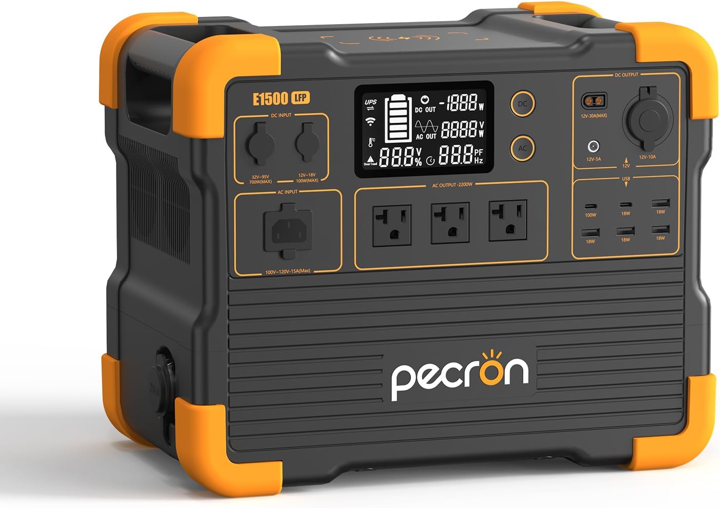 pecron Portable Power Station, E1500LFP Solar Generator 1536Wh, 2200W LiFePO4 Battery Backup, Fast Charging Power Station for Home use, RV, and Outdoor Camping - Image 1 of 9