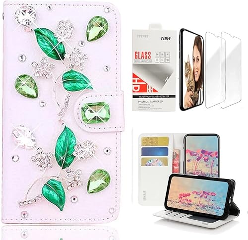 Miniatura 7 de STENES Bling - Funda de piel tipo cartera compatible con Samsung Galaxy S21 Ultra (2 unidades), diseño floral, hecha a mano en 3D, diseño floral,