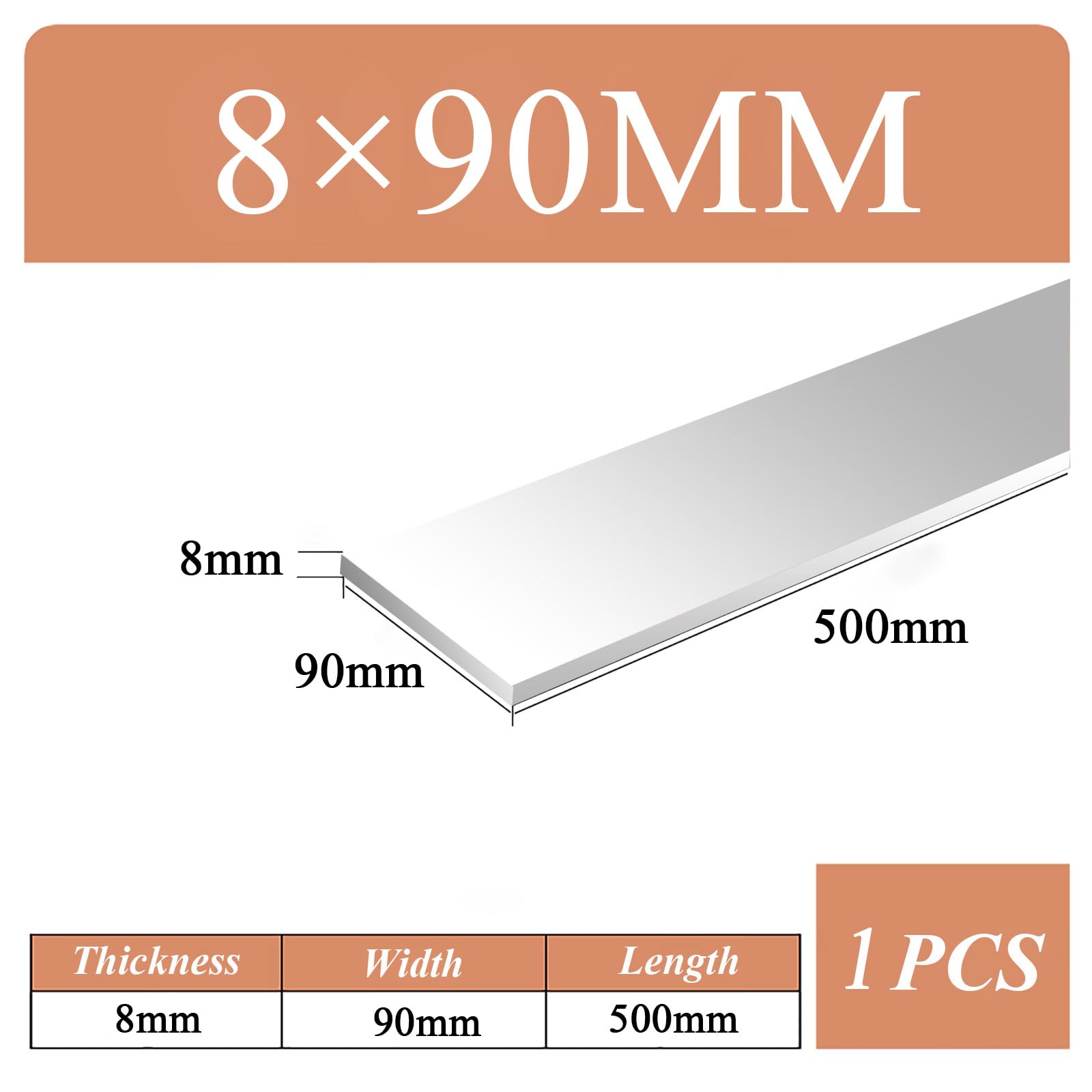 Hochwertiger Flachstab aus 6061-Aluminium – 500 mm Länge, 7–10 mm Dicke for Industrie- und Heimwerkeranwendungen(8x90mm)