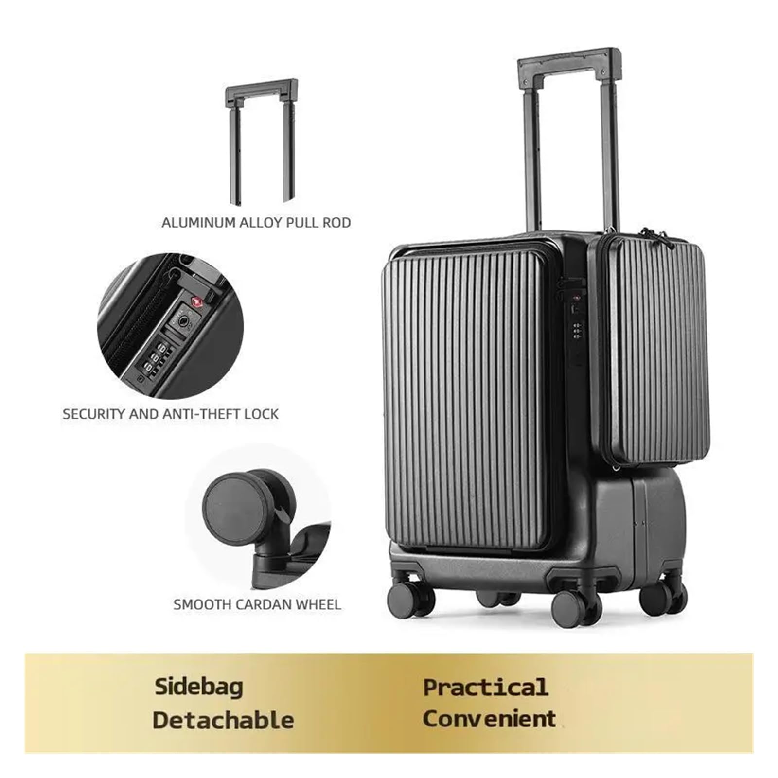 Valigia da viaggio con telaio in alluminio e vano, A, 20Inches 500mm, Classico | Custodia di ricarica USB con apertura frontale, 20 pollici